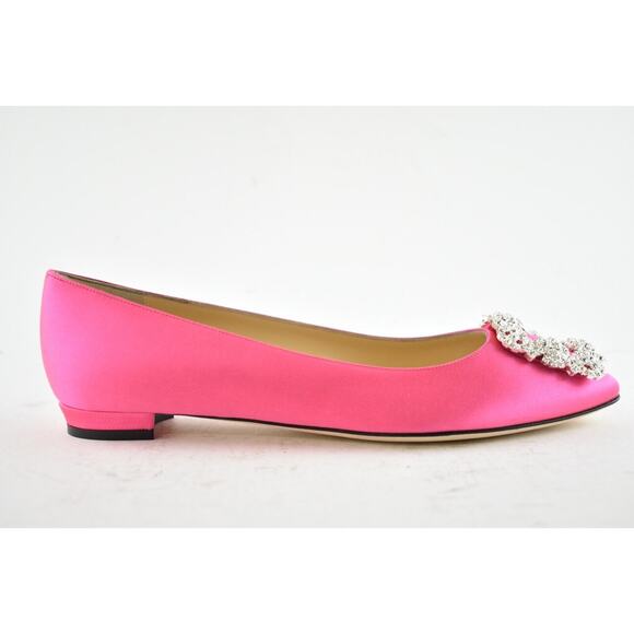 Manolo Blahnik Hangisi Pink Satin Silver Jewel Buckle Ballerina Ballet Flat 36 - Picture 3 of 10